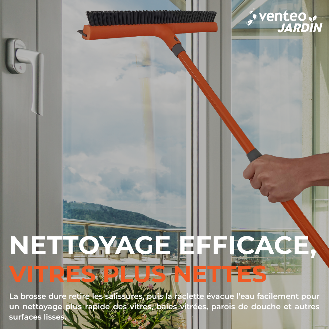 Balai 2 en 1 Raclette et Brosse Vitres