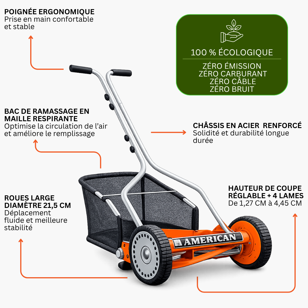 4-blade helical manual lawnmower and collection box pack
