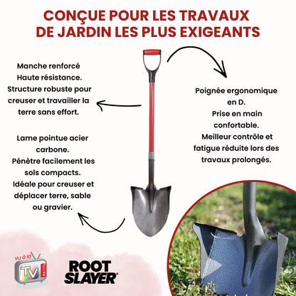 RootSlayer shovel with raised edges 