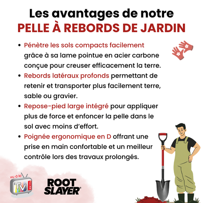 RootSlayer shovel with raised edges 