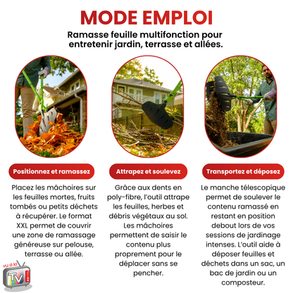 RootSlayer XXL Leaf Rake with Telescopic Handle