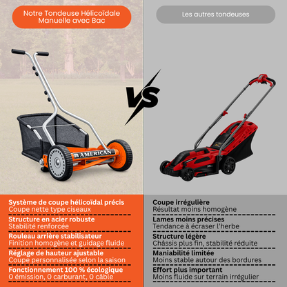 4-blade helical manual lawnmower and collection box pack