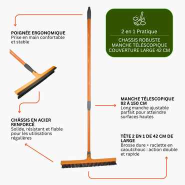 Balai 2 en 1 Raclette et Brosse Vitres