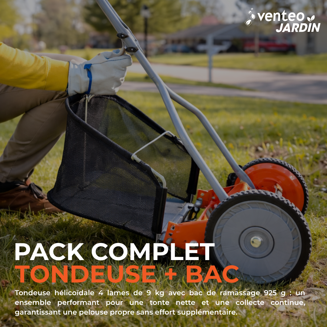 4-blade helical manual lawnmower and collection box pack