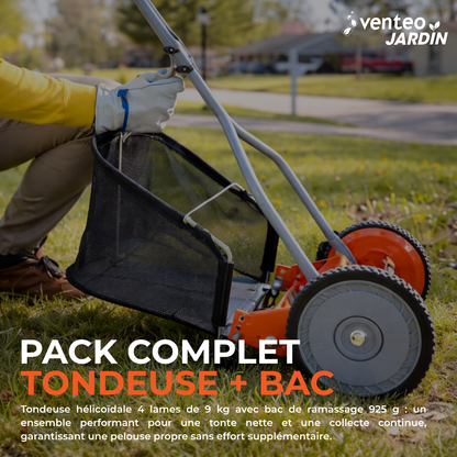 4-blade helical manual lawnmower and collection box pack