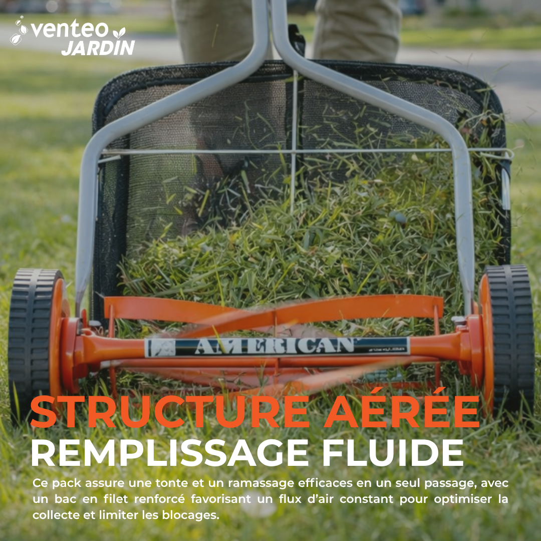 4-blade helical manual lawnmower and collection box pack