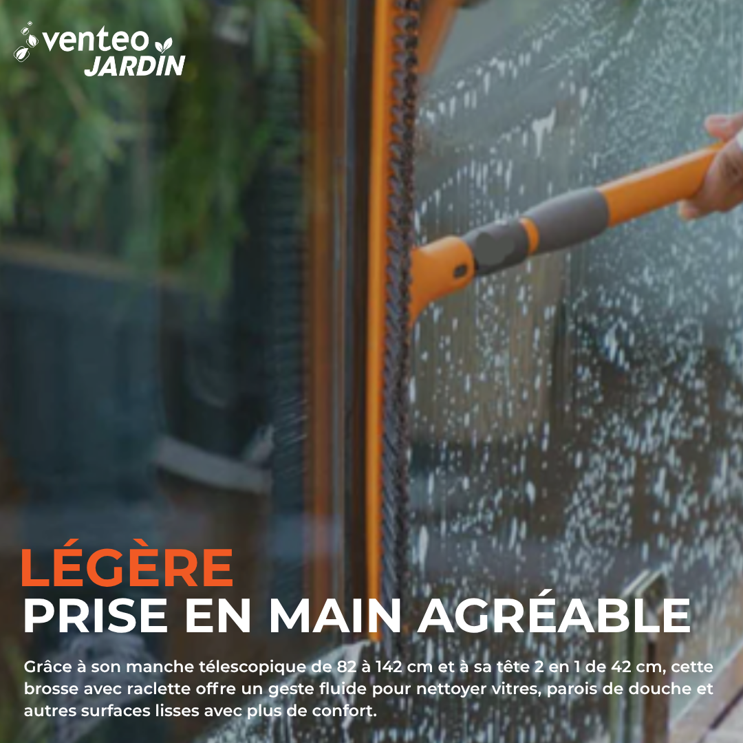 Balai 2 en 1 Raclette et Brosse Vitres