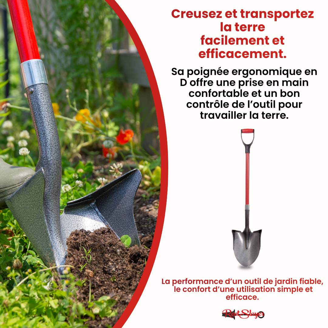 RootSlayer shovel with raised edges 