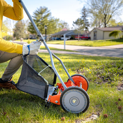 4-blade helical manual lawnmower collection bag